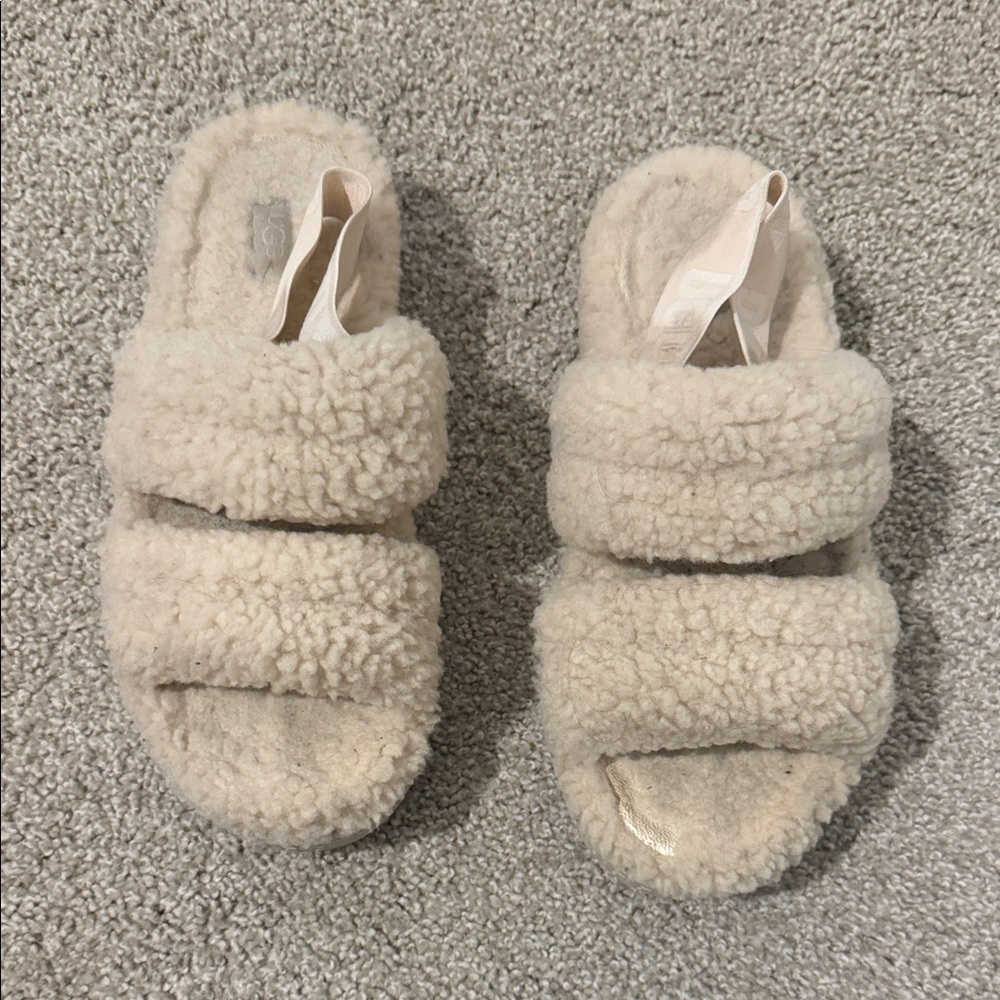 UGG Cream Fuzzy Slippers